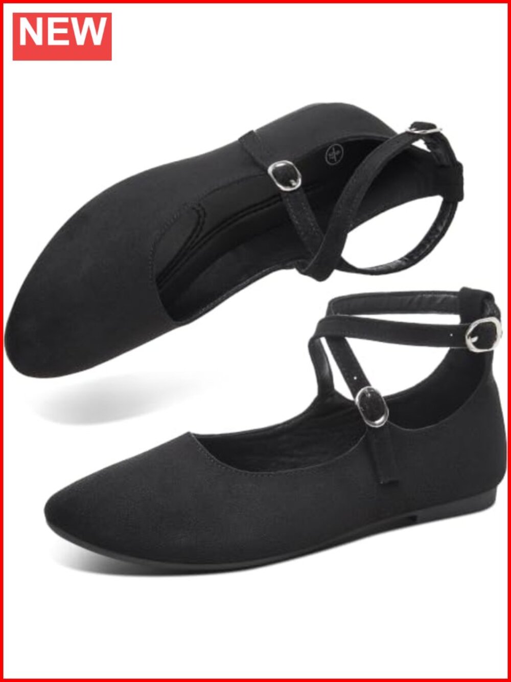 Women's Faux Suede Crossover Ankle Strap Ballet Flats Round Toe Buckle
